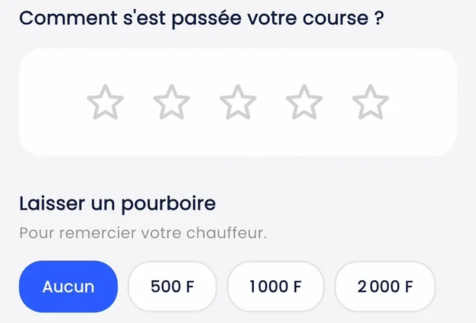 Dans l'appli : les étoiles et le pourboire après la course